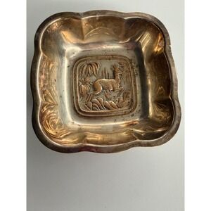 International Silver Co Tropical Gazelle Silver Plate Scalloped Trinket Bowl